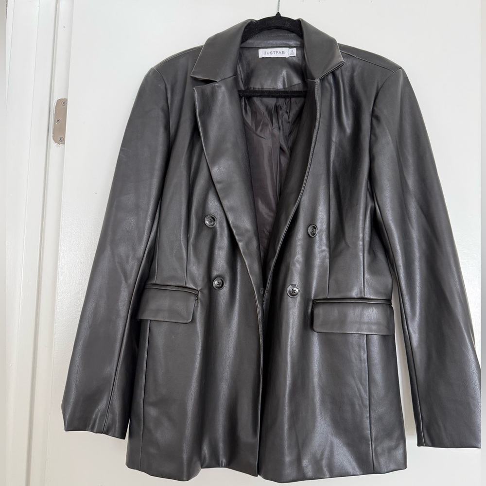 Black faux leather blazer
